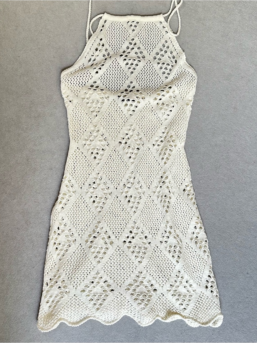 Blue Blush White Crochet Halter Mini Dress